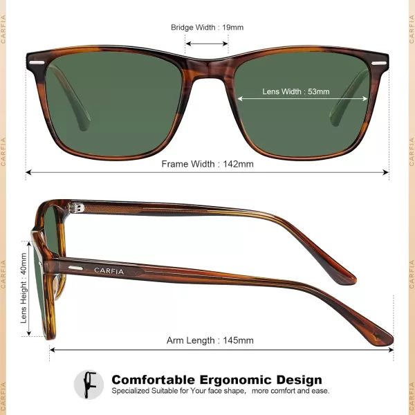 CARFIA Polarized Sunglasses for Men UV Protection Lightweight Acetate Rectangle Unique Color Driving Glasses1 Stripe Frame Green Lenses