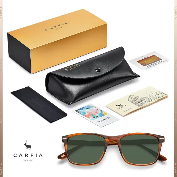 CARFIA Polarized Sunglasses for Men UV Protection Lightweight Acetate Rectangle Unique Color Driving Glasses1 Stripe Frame Green Lenses