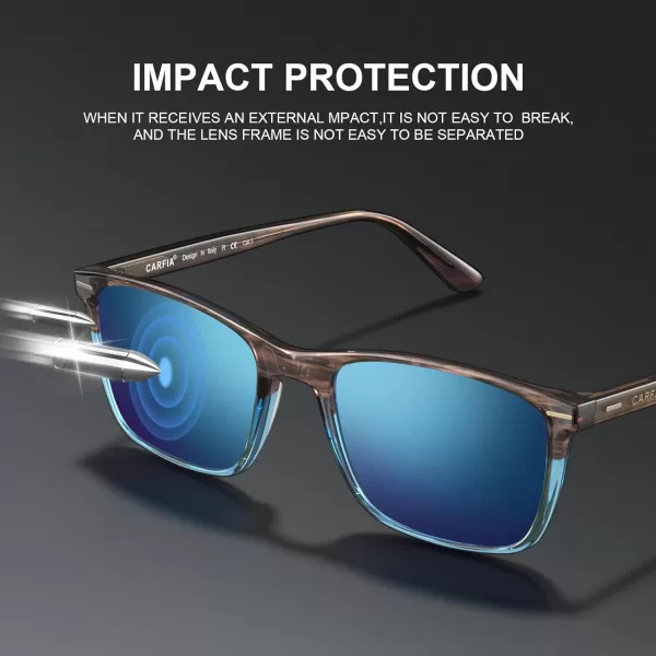 CARFIA Polarized Sunglasses for Men UV Protection Lightweight Acetate Rectangle Unique Color Driving Glasses2 Blue Mirror
