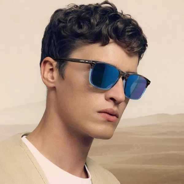 CARFIA Polarized Sunglasses for Men UV Protection Lightweight Acetate Rectangle Unique Color Driving Glasses2 Blue Mirror