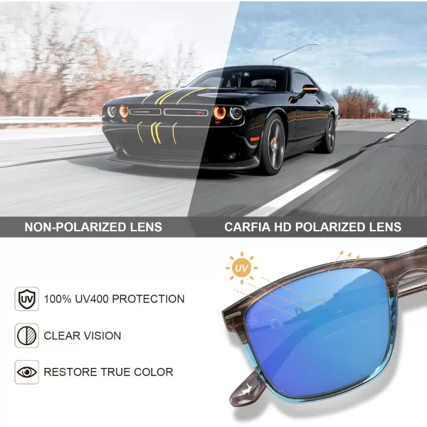 CARFIA Polarized Sunglasses for Men UV Protection Lightweight Acetate Rectangle Unique Color Driving Glasses2 Blue Mirror