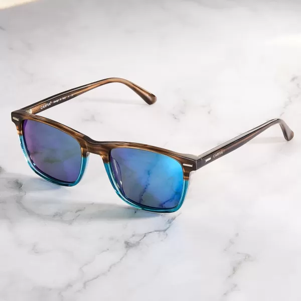 CARFIA Polarized Sunglasses for Men UV Protection Lightweight Acetate Rectangle Unique Color Driving Glasses2 Blue Mirror