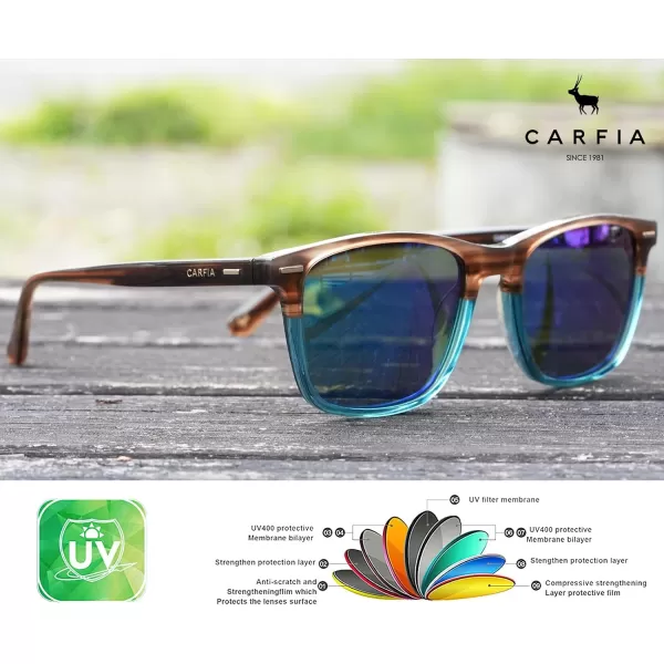 CARFIA Polarized Sunglasses for Men UV Protection Lightweight Acetate Rectangle Unique Color Driving Glasses2 Blue Mirror