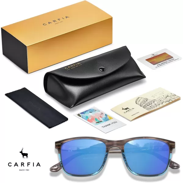 CARFIA Polarized Sunglasses for Men UV Protection Lightweight Acetate Rectangle Unique Color Driving Glasses2 Blue Mirror