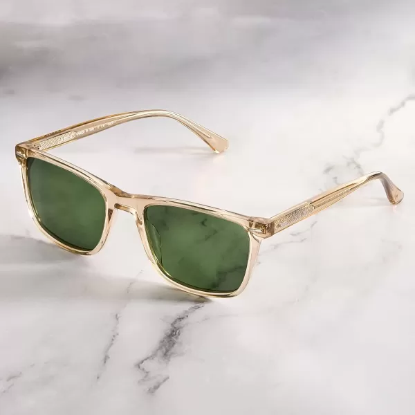 CARFIA Polarized Sunglasses for Men UV Protection Lightweight Acetate Rectangle Unique Color Driving Glasses3 Transparent Green Lenses