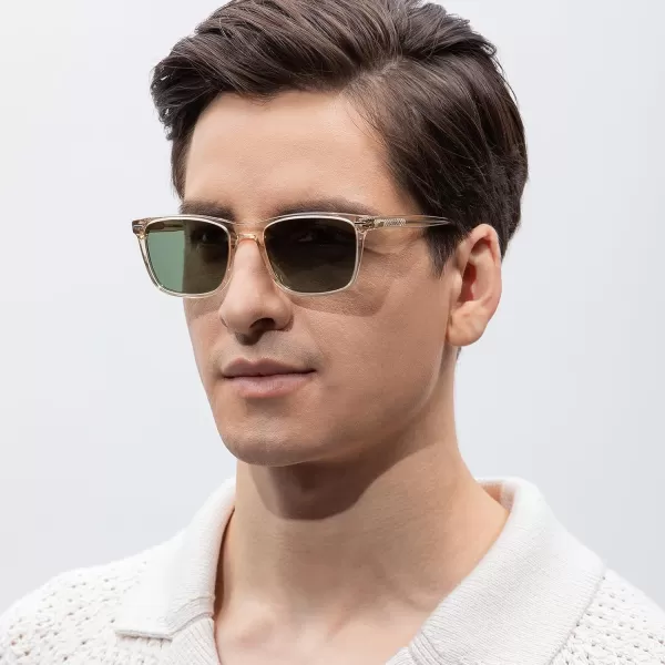 CARFIA Polarized Sunglasses for Men UV Protection Lightweight Acetate Rectangle Unique Color Driving Glasses3 Transparent Green Lenses