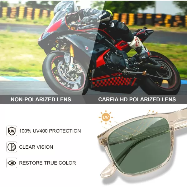 CARFIA Polarized Sunglasses for Men UV Protection Lightweight Acetate Rectangle Unique Color Driving Glasses3 Transparent Green Lenses