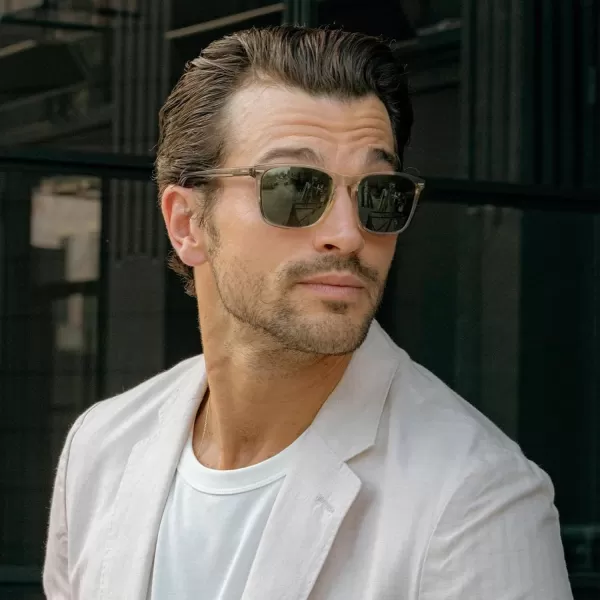 CARFIA Polarized Sunglasses for Men UV Protection Lightweight Acetate Rectangle Unique Color Driving Glasses3 Transparent Green Lenses