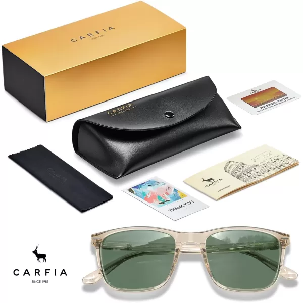 CARFIA Polarized Sunglasses for Men UV Protection Lightweight Acetate Rectangle Unique Color Driving Glasses3 Transparent Green Lenses