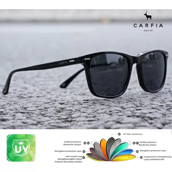 CARFIA Polarized Sunglasses for Men UV Protection Lightweight Acetate Rectangle Unique Color Driving Glasses4 Grey Lens