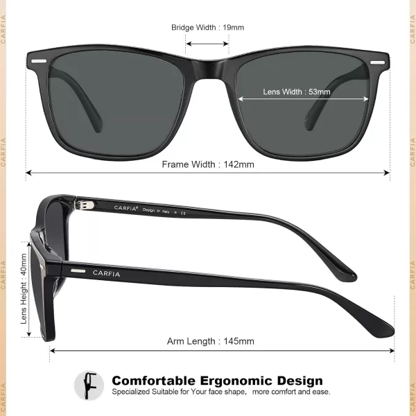 CARFIA Polarized Sunglasses for Men UV Protection Lightweight Acetate Rectangle Unique Color Driving Glasses4 Grey Lens
