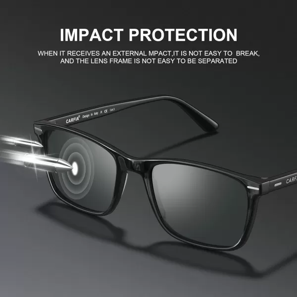 CARFIA Polarized Sunglasses for Men UV Protection Lightweight Acetate Rectangle Unique Color Driving Glasses4 Grey Lens