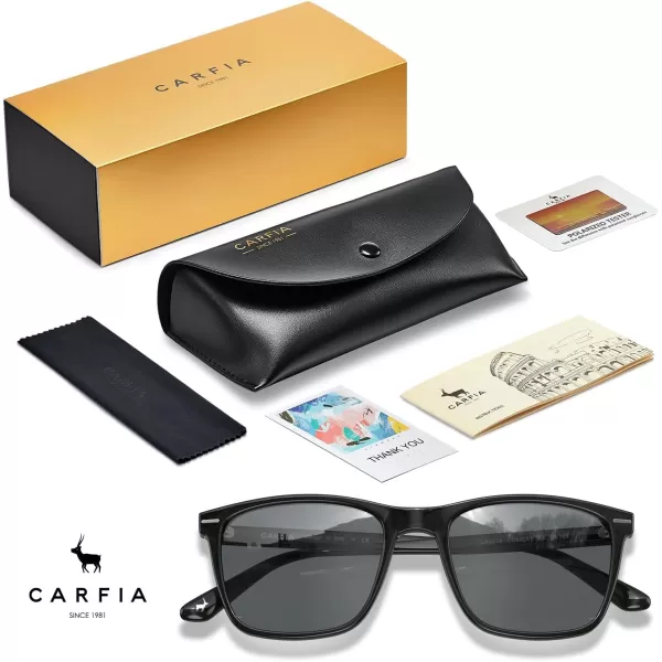 CARFIA Polarized Sunglasses for Men UV Protection Lightweight Acetate Rectangle Unique Color Driving Glasses4 Grey Lens
