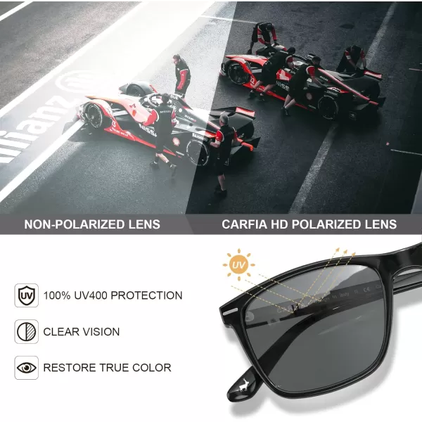 CARFIA Polarized Sunglasses for Men UV Protection Lightweight Acetate Rectangle Unique Color Driving Glasses4 Grey Lens