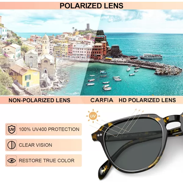 CARFIA Retro Sunglasses for Women Polarized Pantos Acetate Frame UV Protection Driving Shades2tortoise Frame Gray Lens