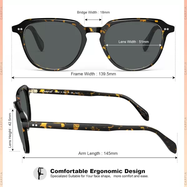CARFIA Retro Sunglasses for Women Polarized Pantos Acetate Frame UV Protection Driving Shades2tortoise Frame Gray Lens