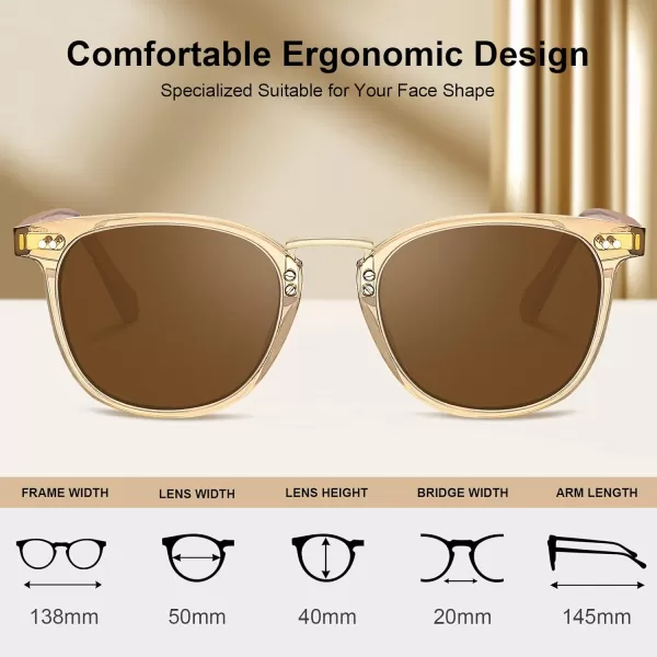 CARFIA Small Polarized Sunglasses for Women Handcrafted Acetate Frame Fashion Retro Sun Glasses CA50151 Transparent Tea Frame Brown Lens