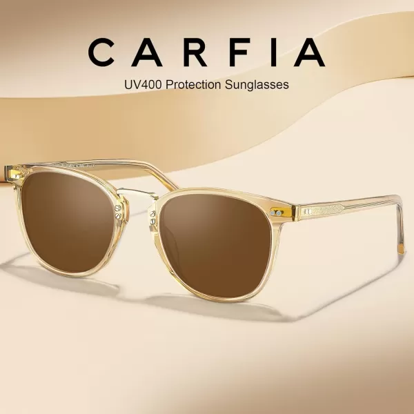 CARFIA Small Polarized Sunglasses for Women Handcrafted Acetate Frame Fashion Retro Sun Glasses CA50151 Transparent Tea Frame Brown Lens
