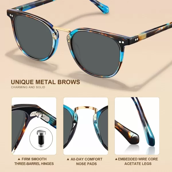 CARFIA Small Polarized Sunglasses for Women Handcrafted Acetate Frame Fashion Retro Sun Glasses CA50152 Blue Tortoise Frame Grey Lens