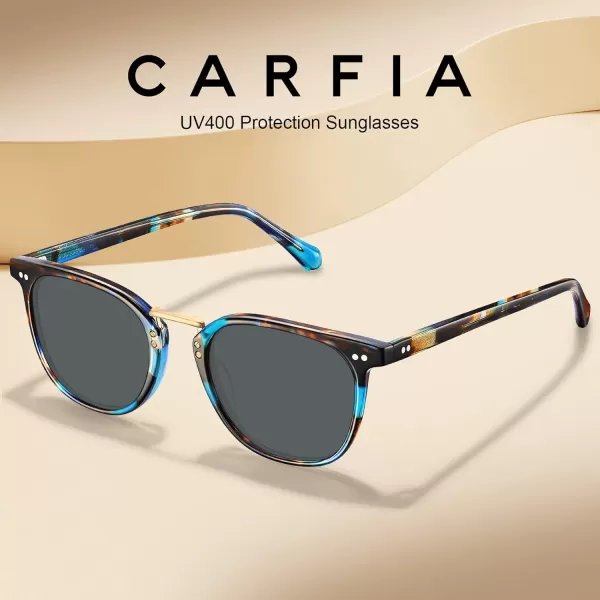CARFIA Small Polarized Sunglasses for Women Handcrafted Acetate Frame Fashion Retro Sun Glasses CA50152 Blue Tortoise Frame Grey Lens
