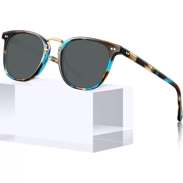 CARFIA Small Polarized Sunglasses for Women Handcrafted Acetate Frame Fashion Retro Sun Glasses CA50152 Blue Tortoise Frame Grey Lens