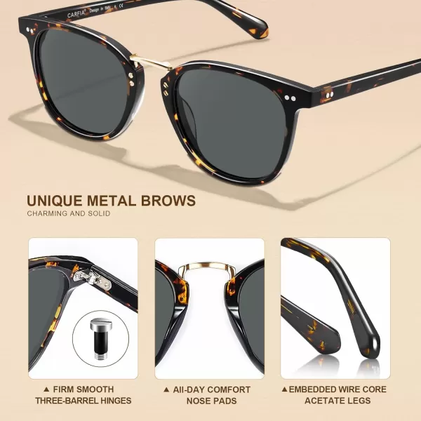 CARFIA Small Polarized Sunglasses for Women Handcrafted Acetate Frame Fashion Retro Sun Glasses CA50153 Grey Lens