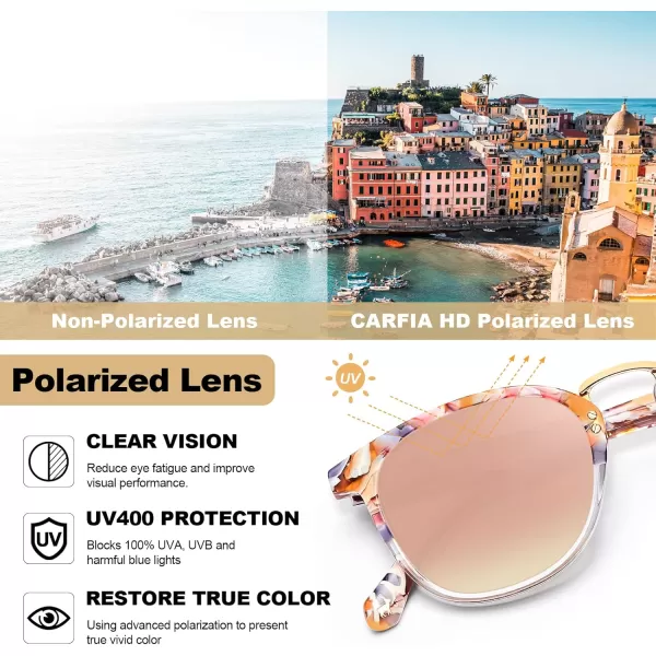 CARFIA Small Polarized Sunglasses for Women Handcrafted Acetate Frame Fashion Retro Sun Glasses CA50154 Pink Mirror