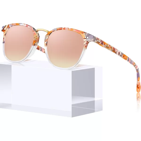 CARFIA Small Polarized Sunglasses for Women Handcrafted Acetate Frame Fashion Retro Sun Glasses CA50154 Pink Mirror