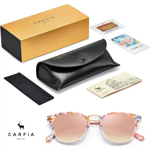 CARFIA Small Polarized Sunglasses for Women Handcrafted Acetate Frame Fashion Retro Sun Glasses CA50154 Pink Mirror