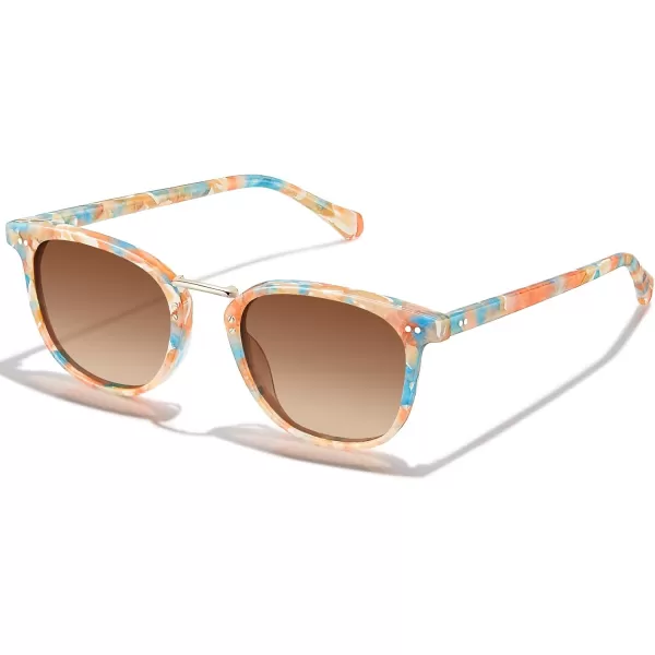 CARFIA Small Polarized Sunglasses for Women Handcrafted Acetate Frame Fashion Retro Sun Glasses CA50155 Orange Blue Frame Brown Gradient Lens