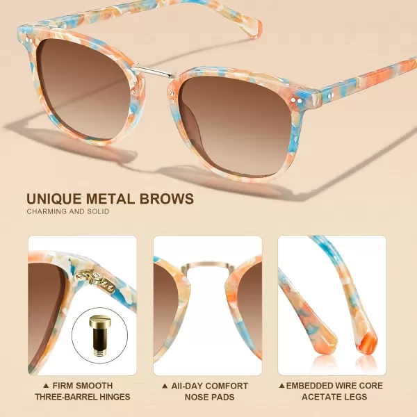 CARFIA Small Polarized Sunglasses for Women Handcrafted Acetate Frame Fashion Retro Sun Glasses CA50155 Orange Blue Frame Brown Gradient Lens