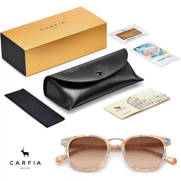 CARFIA Small Polarized Sunglasses for Women Handcrafted Acetate Frame Fashion Retro Sun Glasses CA50155 Orange Blue Frame Brown Gradient Lens