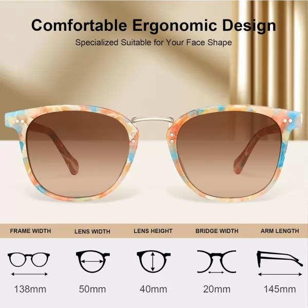 CARFIA Small Polarized Sunglasses for Women Handcrafted Acetate Frame Fashion Retro Sun Glasses CA50155 Orange Blue Frame Brown Gradient Lens