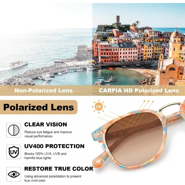 CARFIA Small Polarized Sunglasses for Women Handcrafted Acetate Frame Fashion Retro Sun Glasses CA50155 Orange Blue Frame Brown Gradient Lens
