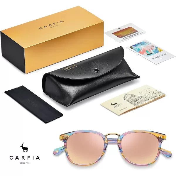 CARFIA Small Polarized Sunglasses for Women Handcrafted Acetate Frame Fashion Retro Sun Glasses CA50156 Rainbow Frame Pink Mirror