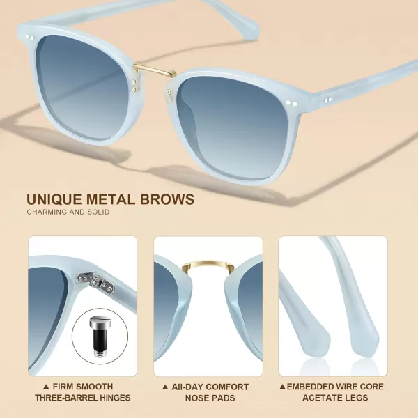CARFIA Small Polarized Sunglasses for Women Handcrafted Acetate Frame Fashion Retro Sun Glasses CA50157 Blue Hetian Jade Frame Blue Gradient Lens