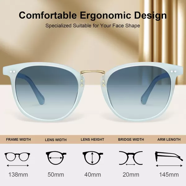 CARFIA Small Polarized Sunglasses for Women Handcrafted Acetate Frame Fashion Retro Sun Glasses CA50157 Blue Hetian Jade Frame Blue Gradient Lens