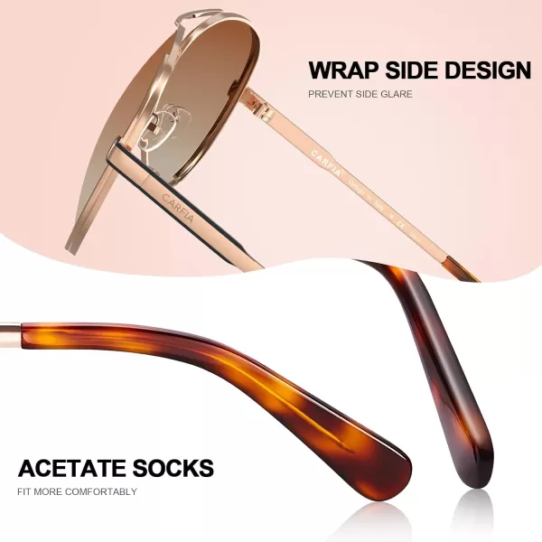 CARFIA Trendy Retro Polarized Sunglasses for Women UV Protection Classic Pilot Sun glasses CA5388A1 Brown Gradient Lens Tortoise Arm