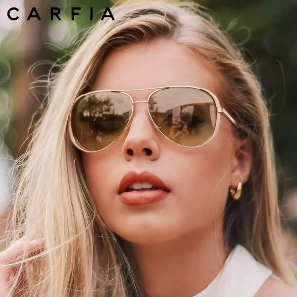 CARFIA Trendy Retro Polarized Sunglasses for Women UV Protection Classic Pilot Sun glasses CA5388A1 Brown Gradient Lens Tortoise Arm