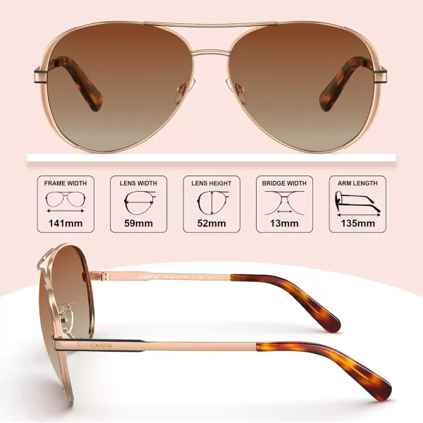 CARFIA Trendy Retro Polarized Sunglasses for Women UV Protection Classic Pilot Sun glasses CA5388A1 Brown Gradient Lens Tortoise Arm