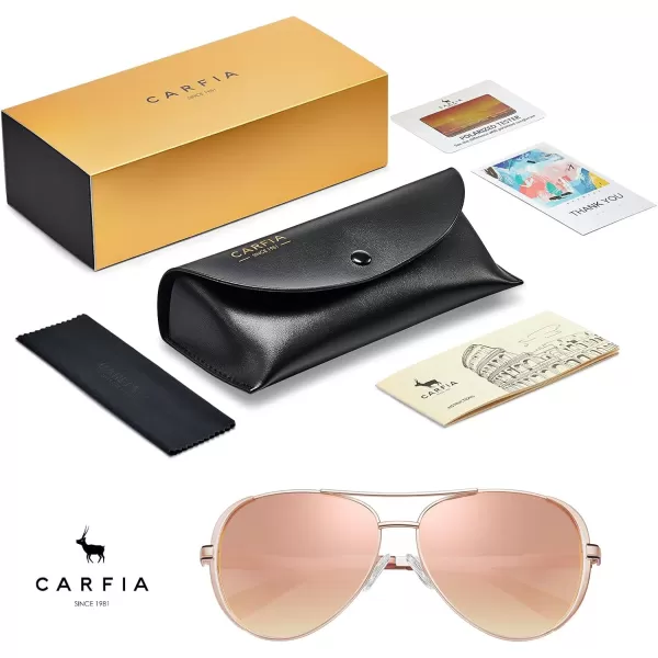 CARFIA Trendy Retro Polarized Sunglasses for Women UV Protection Classic Pilot Sun glasses CA5388A2 Pink Mirror