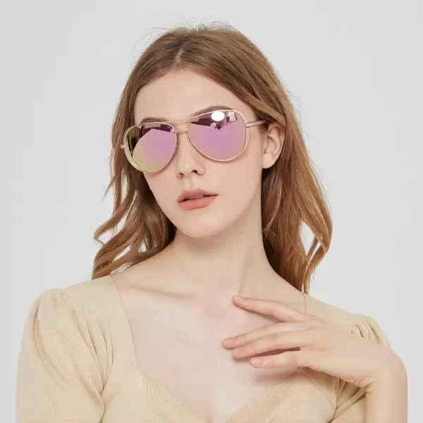 CARFIA Trendy Retro Polarized Sunglasses for Women UV Protection Classic Pilot Sun glasses CA5388A2 Pink Mirror