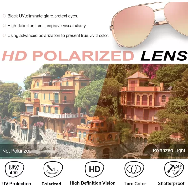 CARFIA Trendy Retro Polarized Sunglasses for Women UV Protection Classic Pilot Sun glasses CA5388A2 Pink Mirror