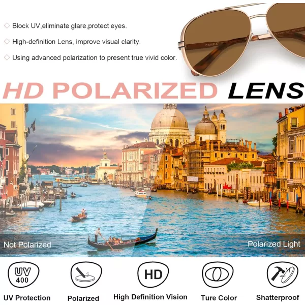 CARFIA Trendy Retro Polarized Sunglasses for Women UV Protection Classic Pilot Sun glasses CA5388A32 Brown Lens