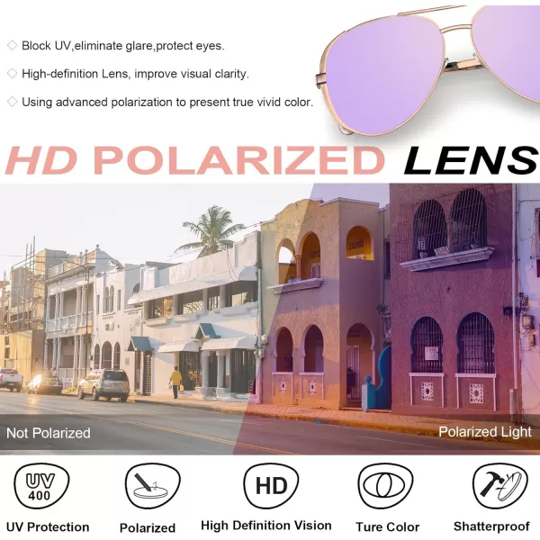 CARFIA Trendy Retro Polarized Sunglasses for Women UV Protection Classic Pilot Sun glasses CA5388A5 Purple Mirror