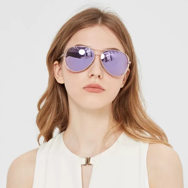 CARFIA Trendy Retro Polarized Sunglasses for Women UV Protection Classic Pilot Sun glasses CA5388A5 Purple Mirror