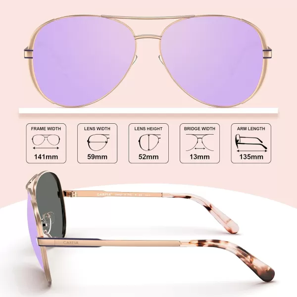 CARFIA Trendy Retro Polarized Sunglasses for Women UV Protection Classic Pilot Sun glasses CA5388A5 Purple Mirror