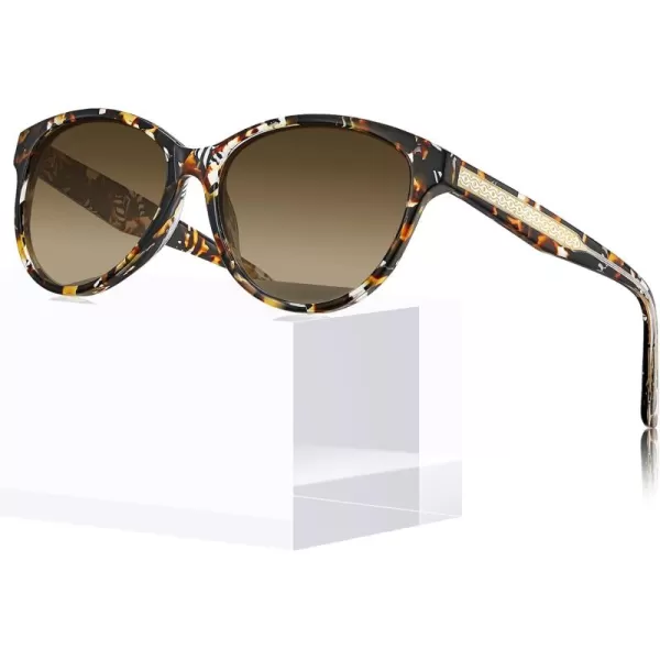 CARFIA Cateye Polarized Sunglasses for Women UV Protection Italy Handcrafted Acetate Frame with Embossed Pattern Wire Core1 Tortoise Frame Gradient Brown Lens