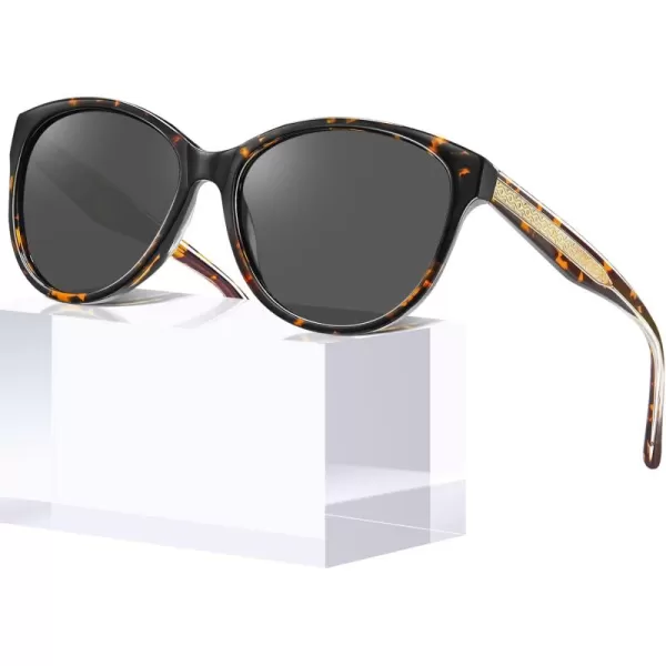 CARFIA Cateye Polarized Sunglasses for Women UV Protection Italy Handcrafted Acetate Frame with Embossed Pattern Wire Core2 Tortoise Frame Grey Lens