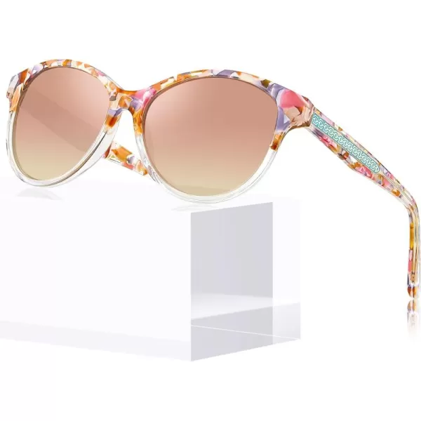 CARFIA Cateye Polarized Sunglasses for Women UV Protection Italy Handcrafted Acetate Frame with Embossed Pattern Wire Core6pink White Tortoise Frame Pink Mirrored